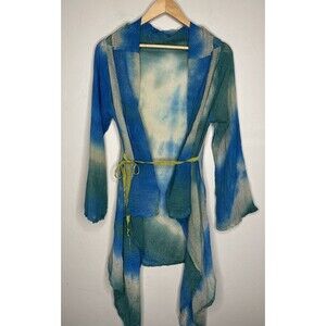 Bryn Walker Top Womens M Green Silk Watercolor Art to Wear Wrap Layering Top